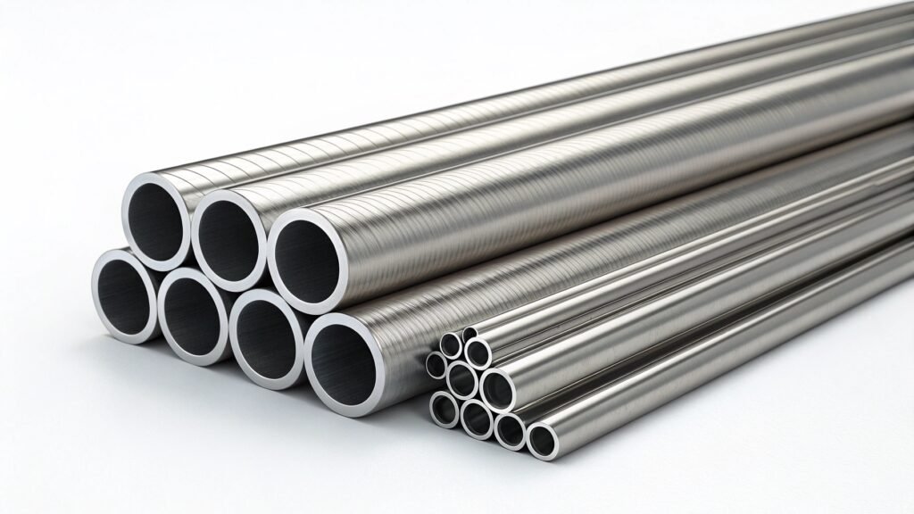 A solid structural I-beam labeled '6061' next to a bent-and-formed boat hull panel labeled '5052'.